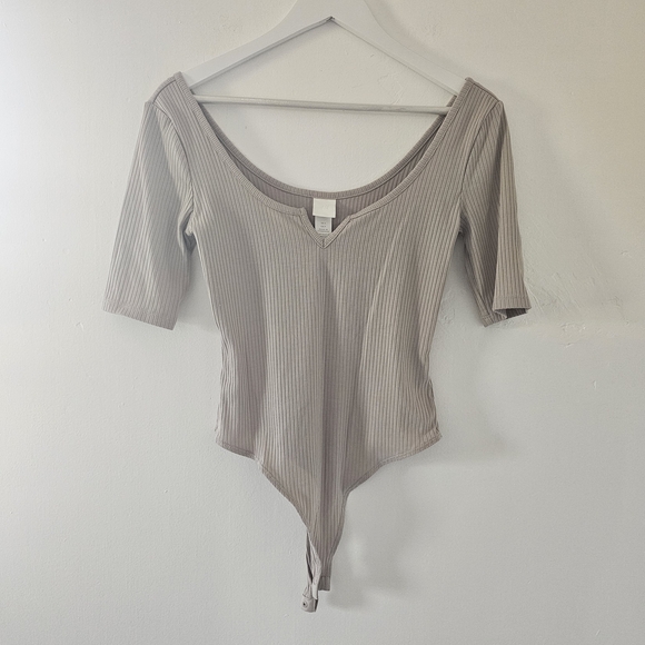 H&M Tops - H&M Ribbed V-Neck Bodysuit - Taupe